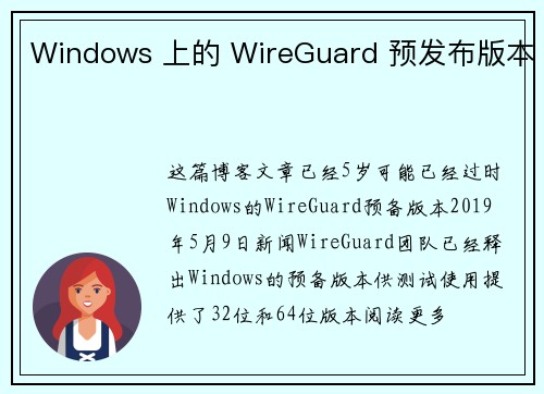 Windows 上的 WireGuard 预发布版本 